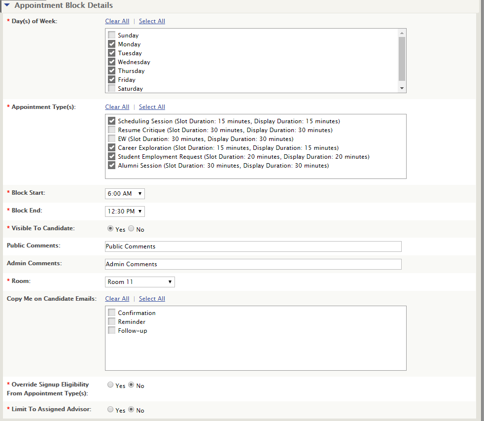 How to set up Appointment Types and Schedule Appointment Blocks for